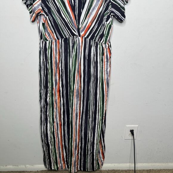 City Chic Women’s Maxi Dress L 20 Jungle Stripe Print V-Neck Short Sleeve - Picture 4 of 16